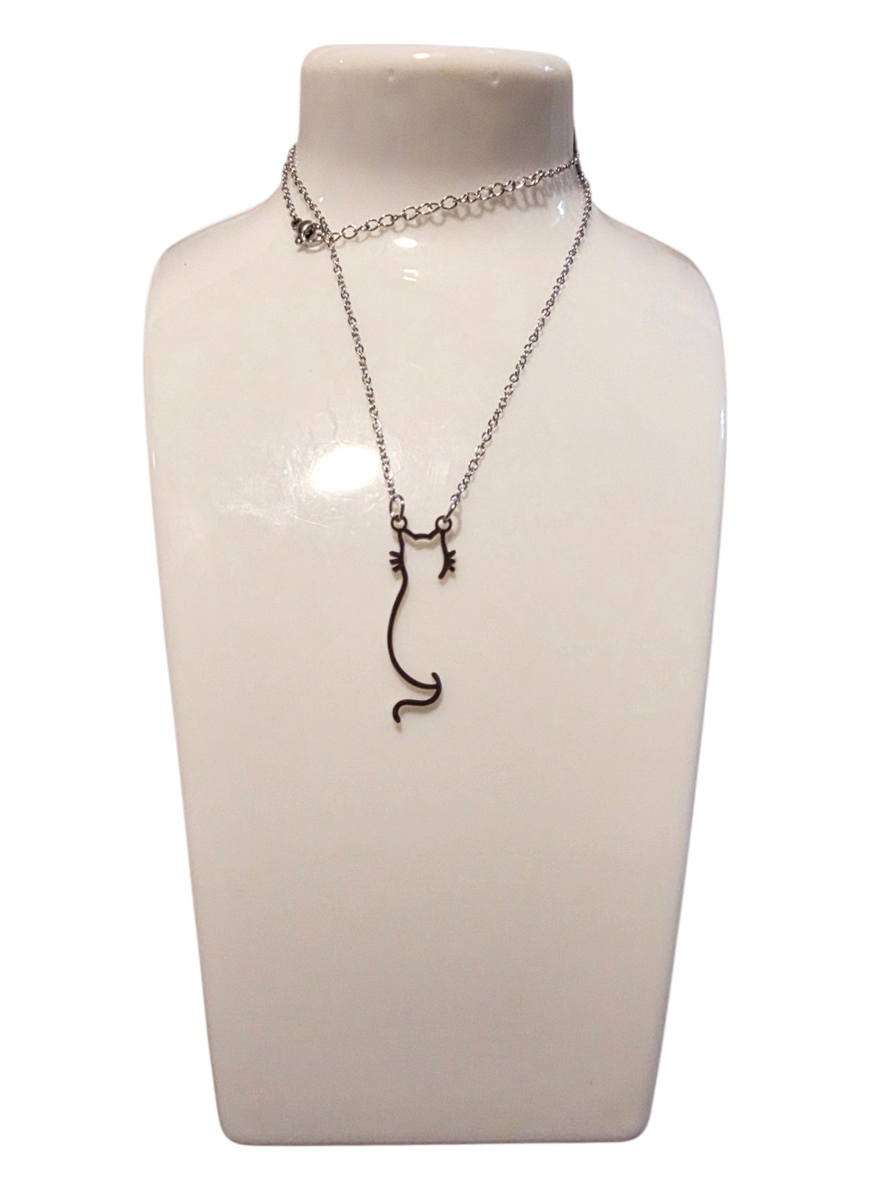 Stainless Steel Cat Outline Pendant Necklace - Minimalist Cat Jewelry